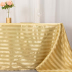 Satin Striped 90"x132" Rectangular Tablecloth Champagne - Seamless Silky Smooth Table Cover - Bell Racket Store