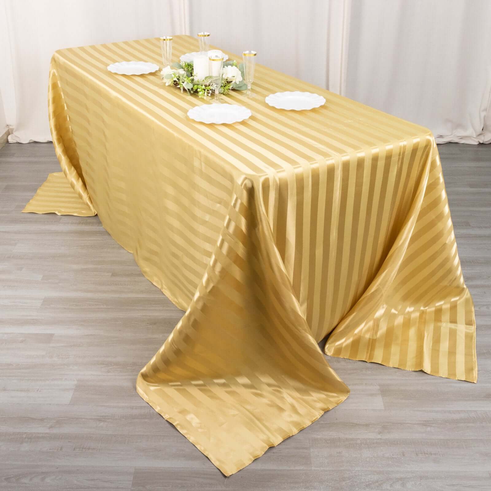 Satin Striped 90"x132" Rectangular Tablecloth Champagne - Seamless Silky Smooth Table Cover - Bell Racket Store