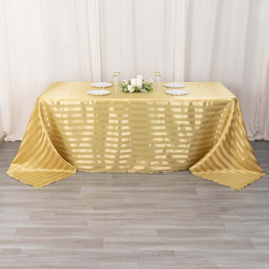 Satin Striped 90"x132" Rectangular Tablecloth Champagne - Seamless Silky Smooth Table Cover - Bell Racket Store
