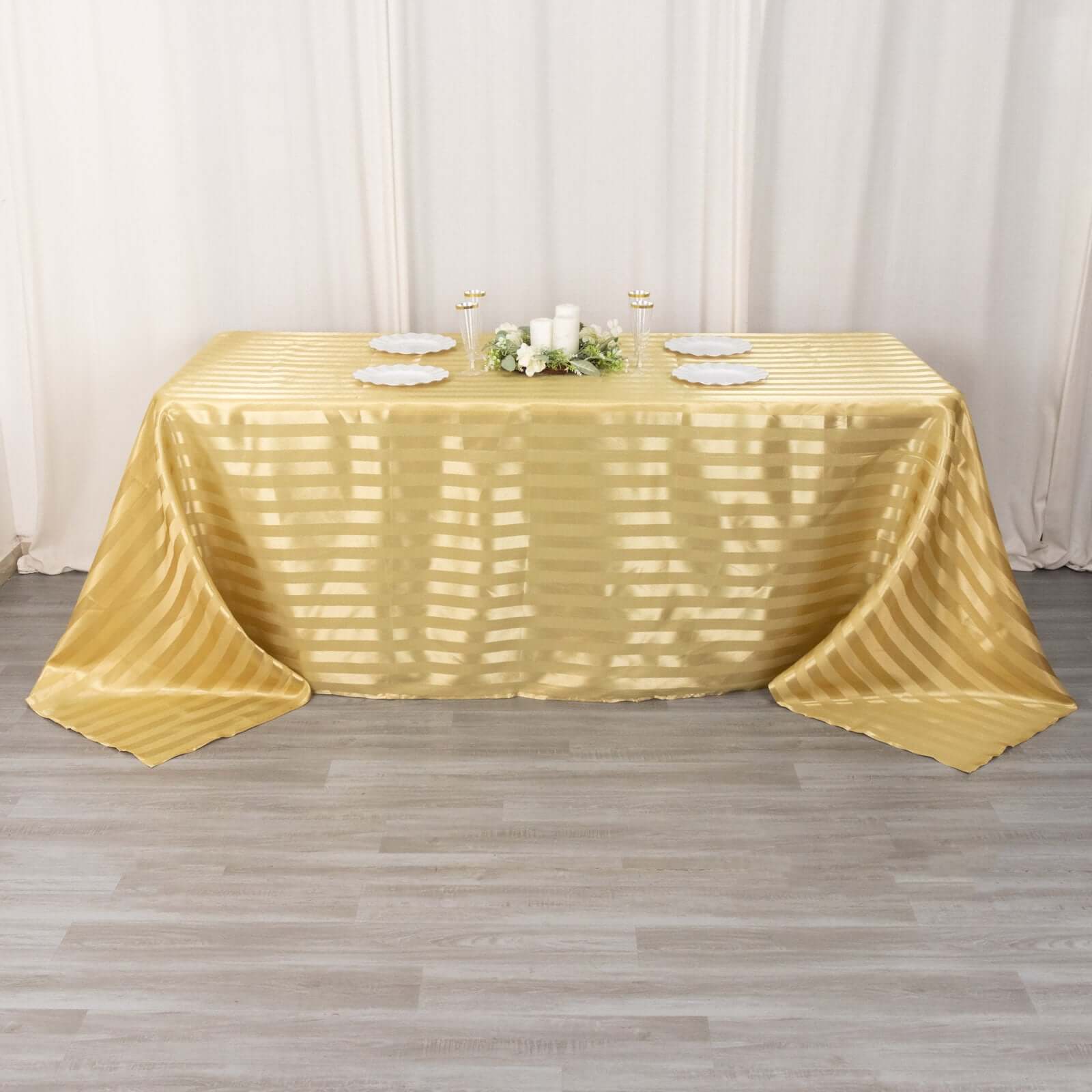 Satin Striped 90"x132" Rectangular Tablecloth Champagne - Seamless Silky Smooth Table Cover - Bell Racket Store