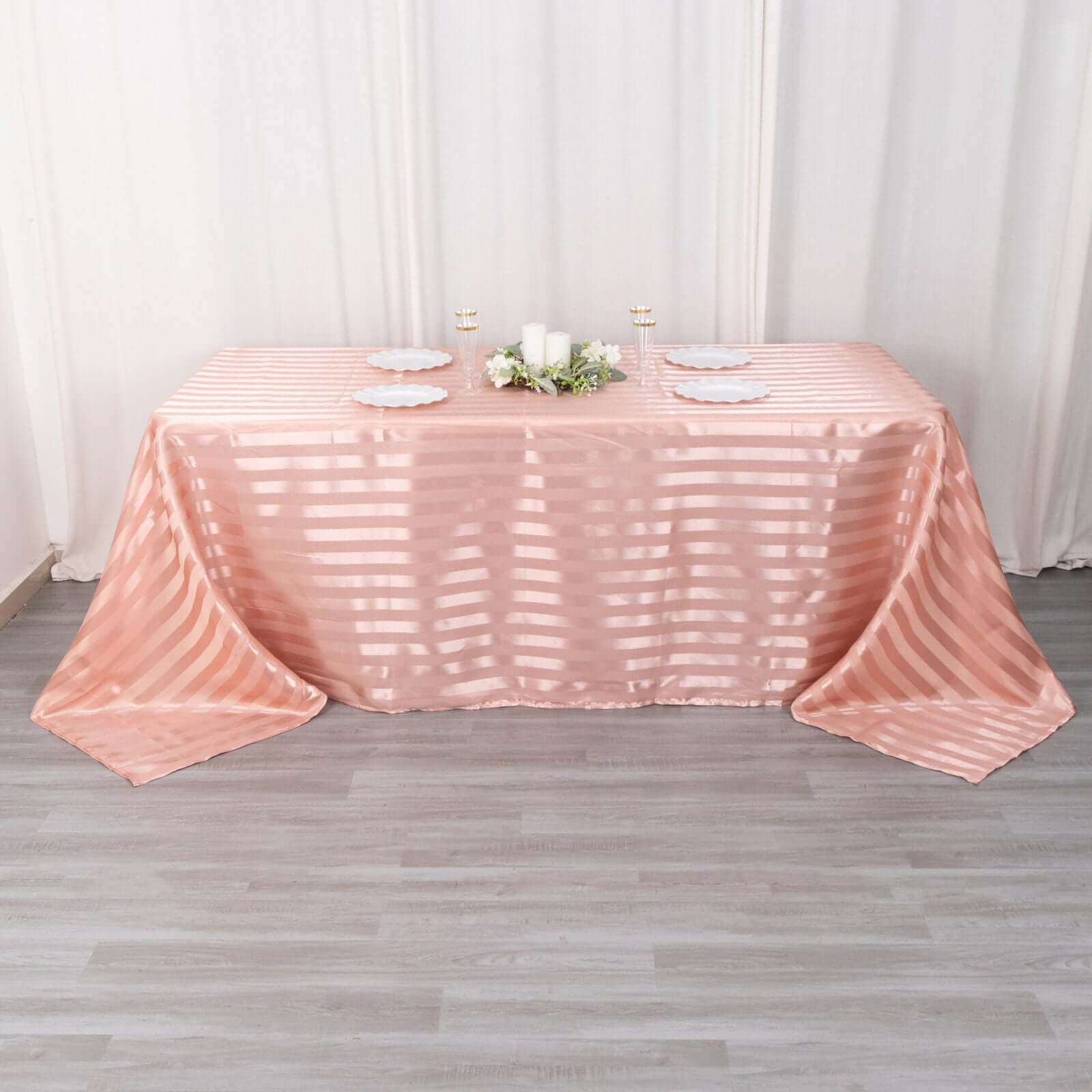 Satin Striped 90"x132" Rectangular Tablecloth Dusty Rose - Seamless Silky Smooth Table Cover - Bell Racket Store