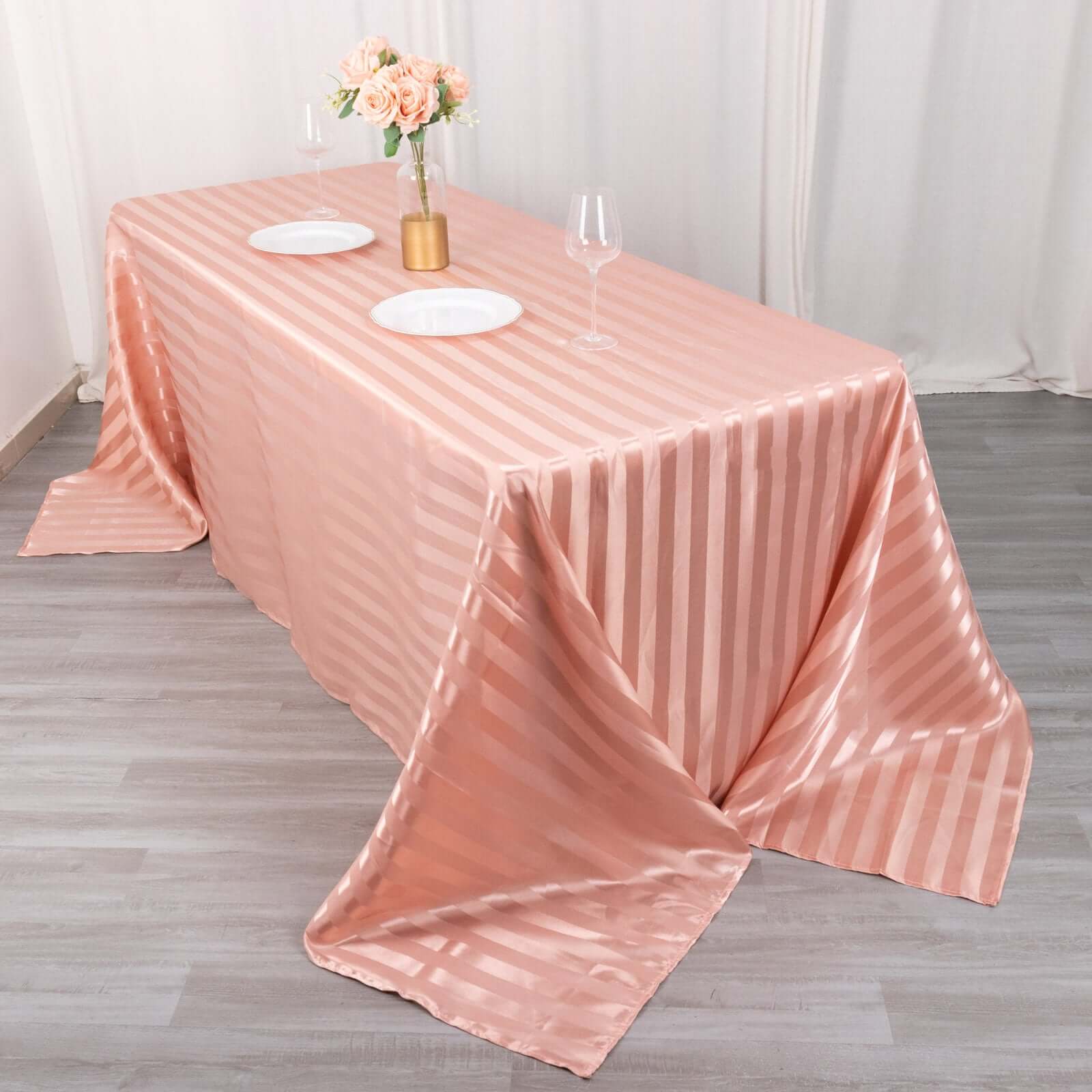Satin Striped 90"x132" Rectangular Tablecloth Dusty Rose - Seamless Silky Smooth Table Cover - Bell Racket Store
