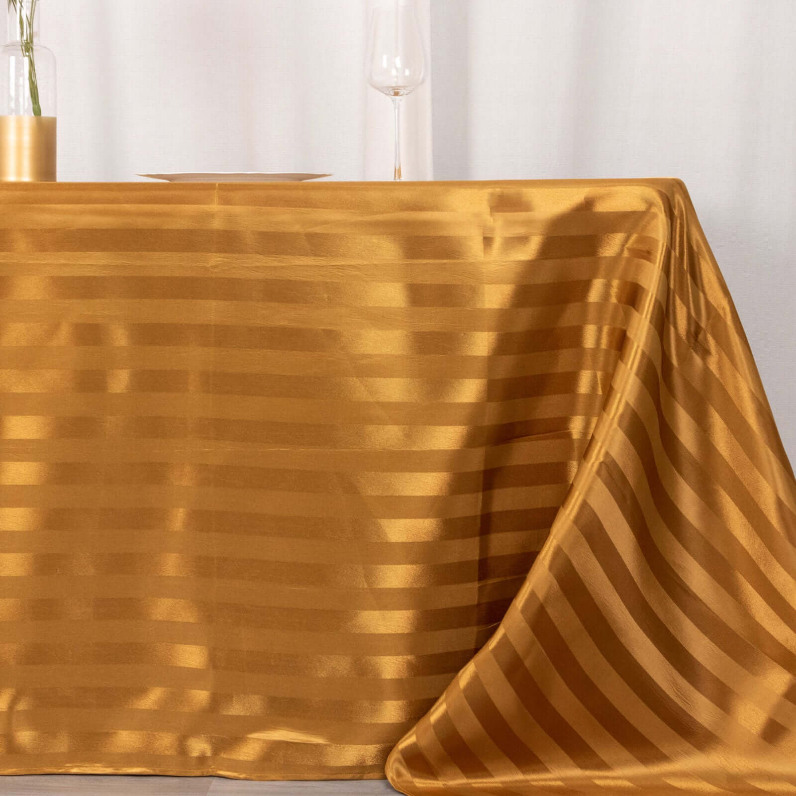 Satin Striped 90"x132" Rectangular Tablecloth Gold - Seamless Silky Smooth Table Cover - Bell Racket Store