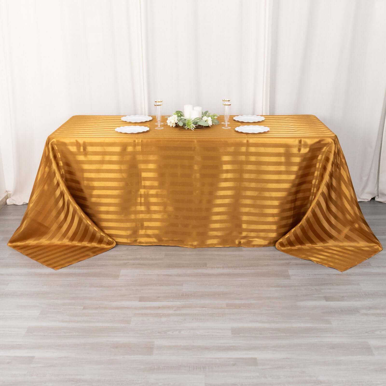 Satin Striped 90"x132" Rectangular Tablecloth Gold - Seamless Silky Smooth Table Cover - Bell Racket Store