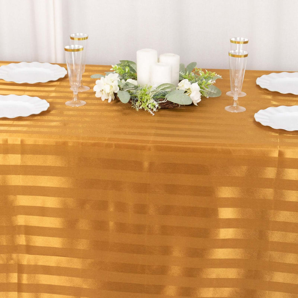 Satin Striped 90"x132" Rectangular Tablecloth Gold - Seamless Silky Smooth Table Cover - Bell Racket Store