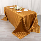 Satin Striped 90"x132" Rectangular Tablecloth Gold - Seamless Silky Smooth Table Cover - Bell Racket Store