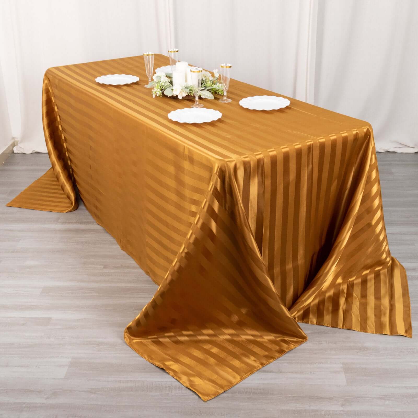 Satin Striped 90"x132" Rectangular Tablecloth Gold - Seamless Silky Smooth Table Cover - Bell Racket Store