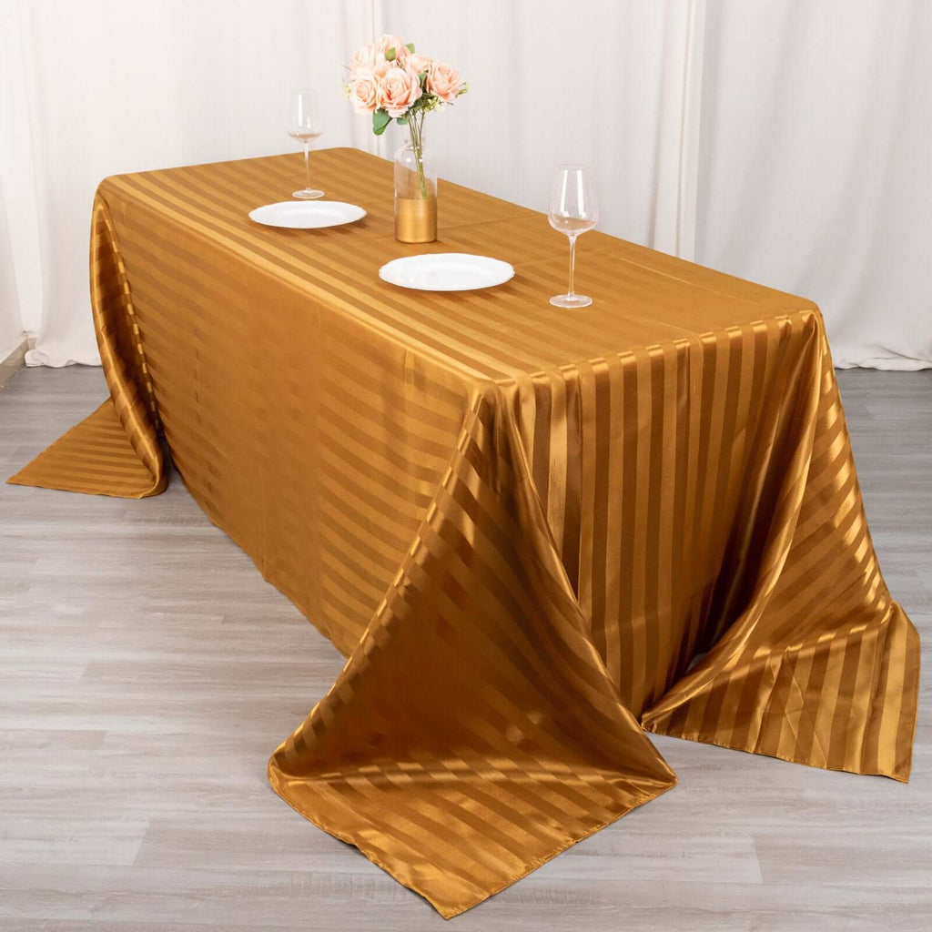 Satin Striped 90"x132" Rectangular Tablecloth Gold - Seamless Silky Smooth Table Cover - Bell Racket Store
