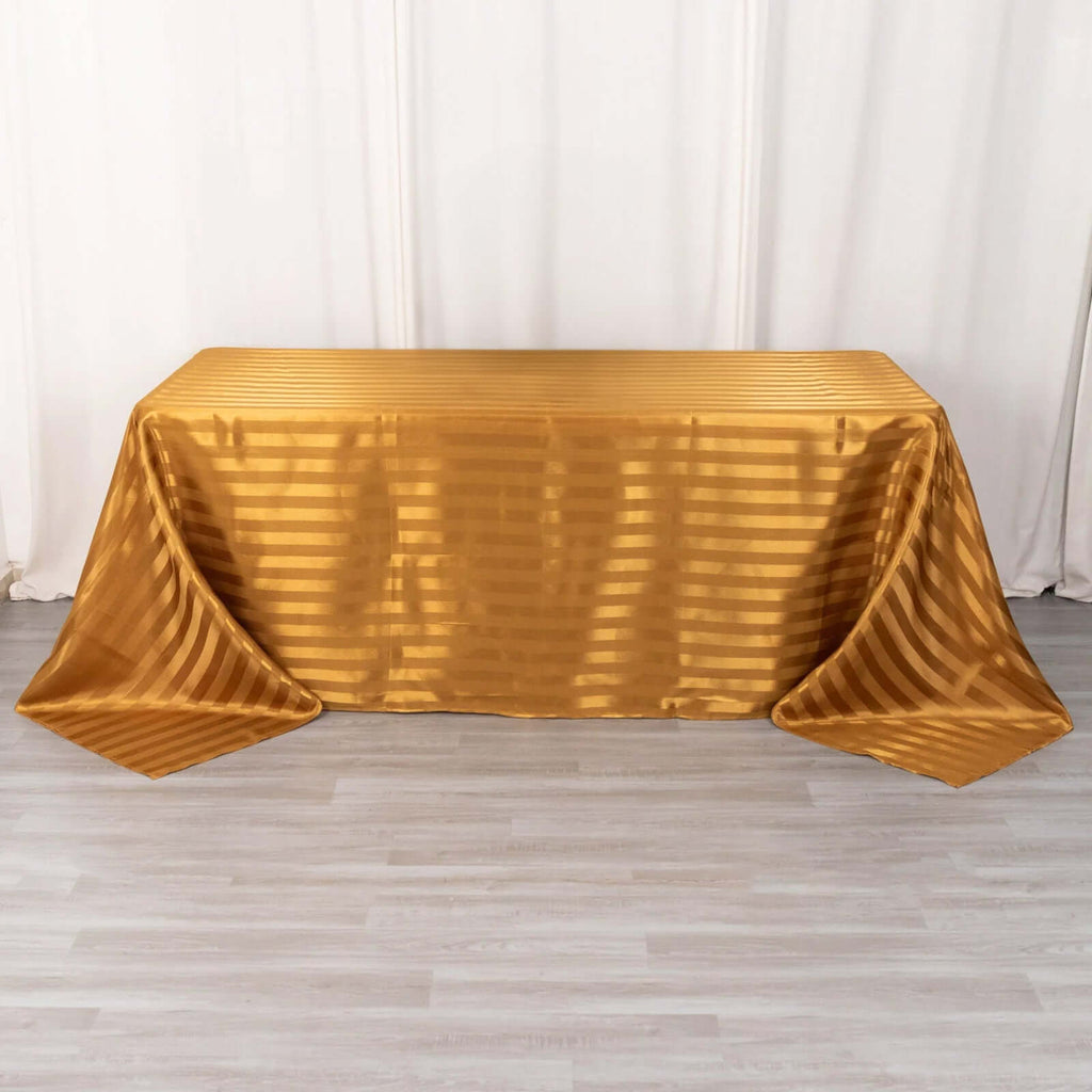 Satin Striped 90"x132" Rectangular Tablecloth Gold - Seamless Silky Smooth Table Cover - Bell Racket Store
