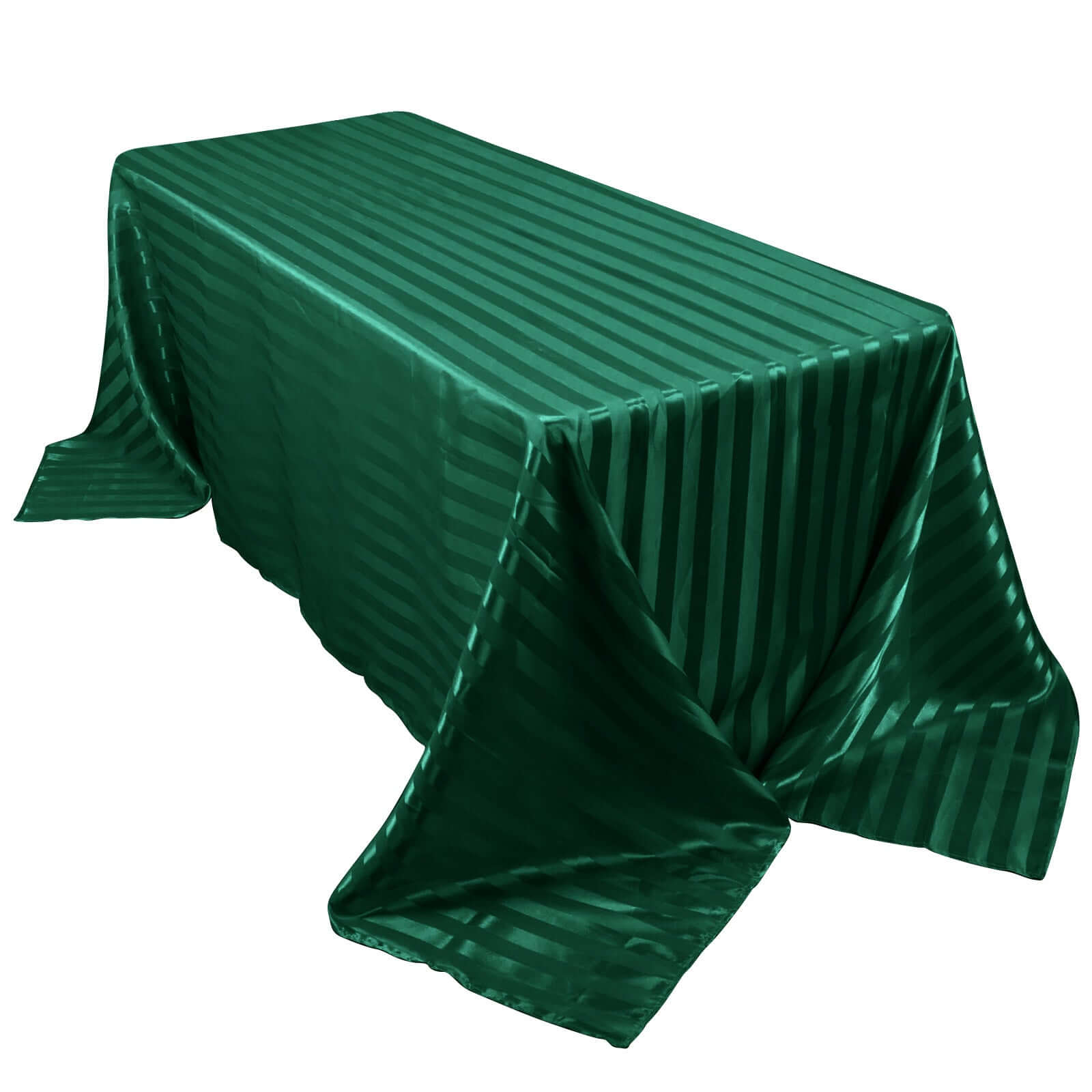 Satin Striped 90"x132" Rectangular Tablecloth Hunter Emerald Green - Seamless Silky Smooth Table Cover - Bell Racket Store