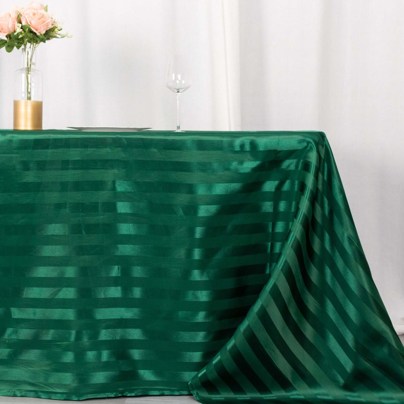Satin Striped 90"x132" Rectangular Tablecloth Hunter Emerald Green - Seamless Silky Smooth Table Cover - Bell Racket Store
