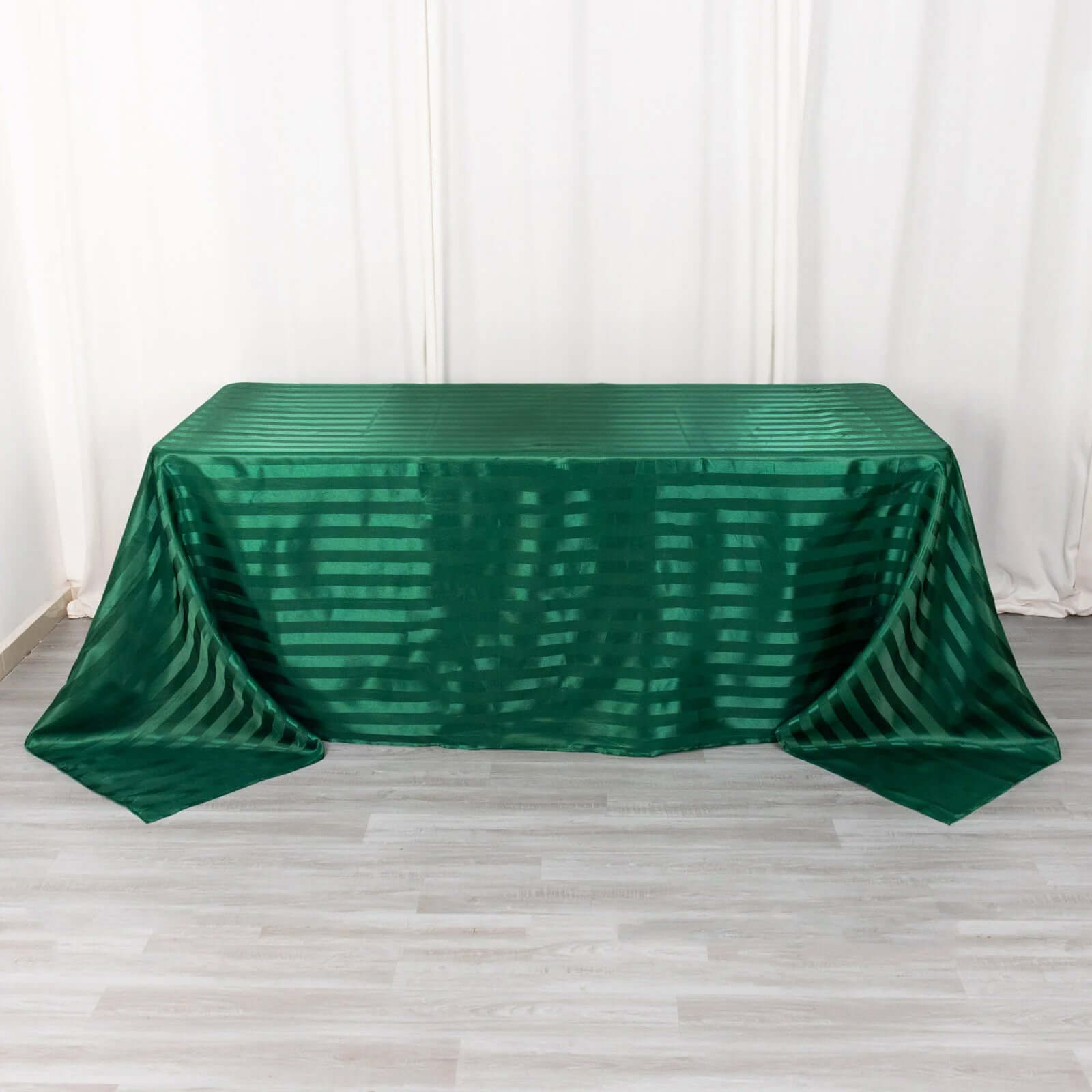 Satin Striped 90"x132" Rectangular Tablecloth Hunter Emerald Green - Seamless Silky Smooth Table Cover - Bell Racket Store