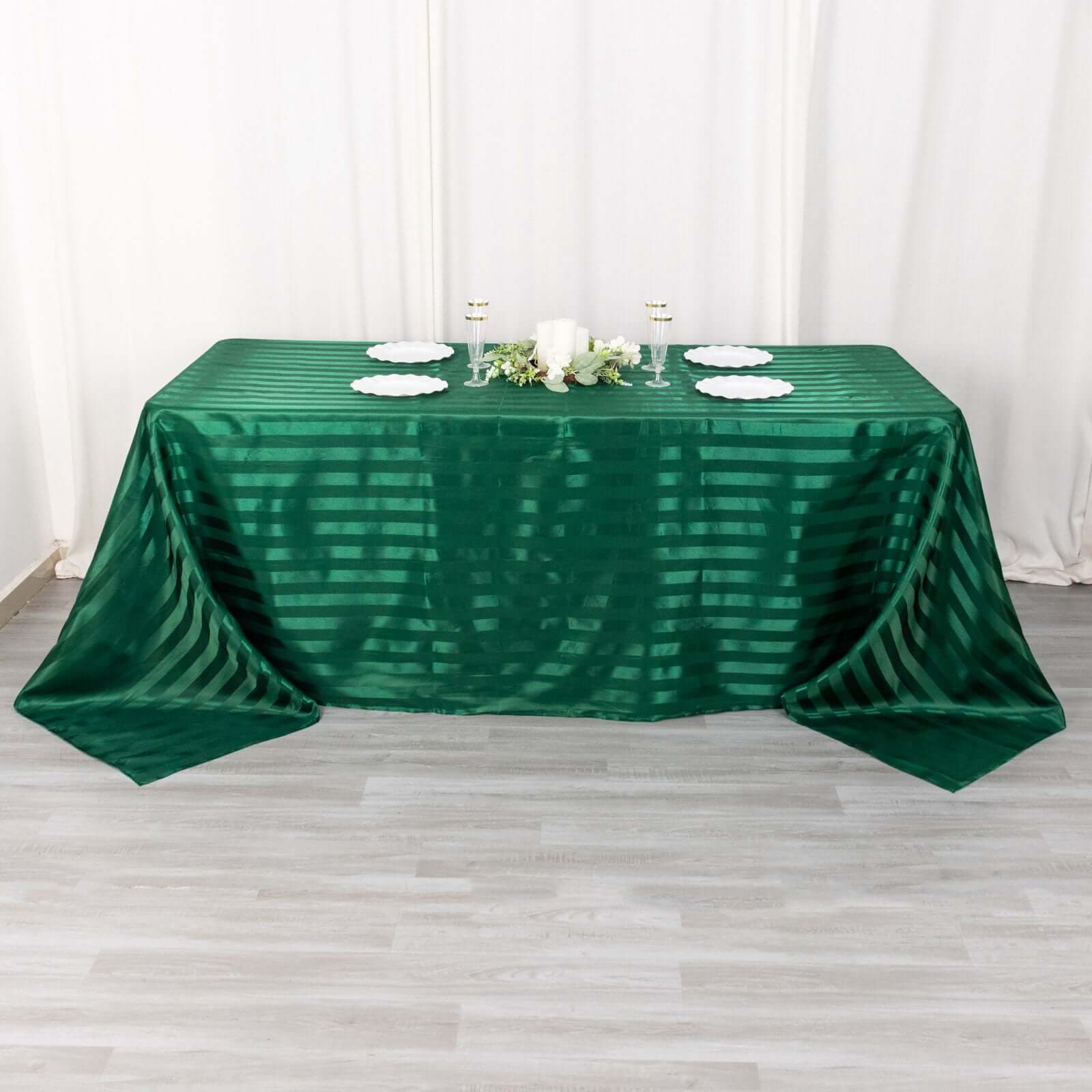 Satin Striped 90"x132" Rectangular Tablecloth Hunter Emerald Green - Seamless Silky Smooth Table Cover - Bell Racket Store