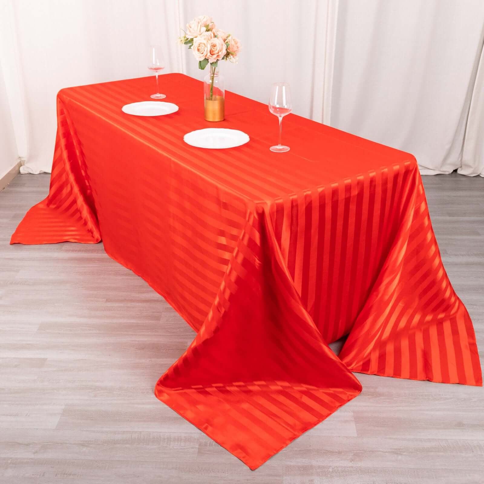 Satin Striped 90"x132" Rectangular Tablecloth Red - Seamless Silky Smooth Table Cover - Bell Racket Store
