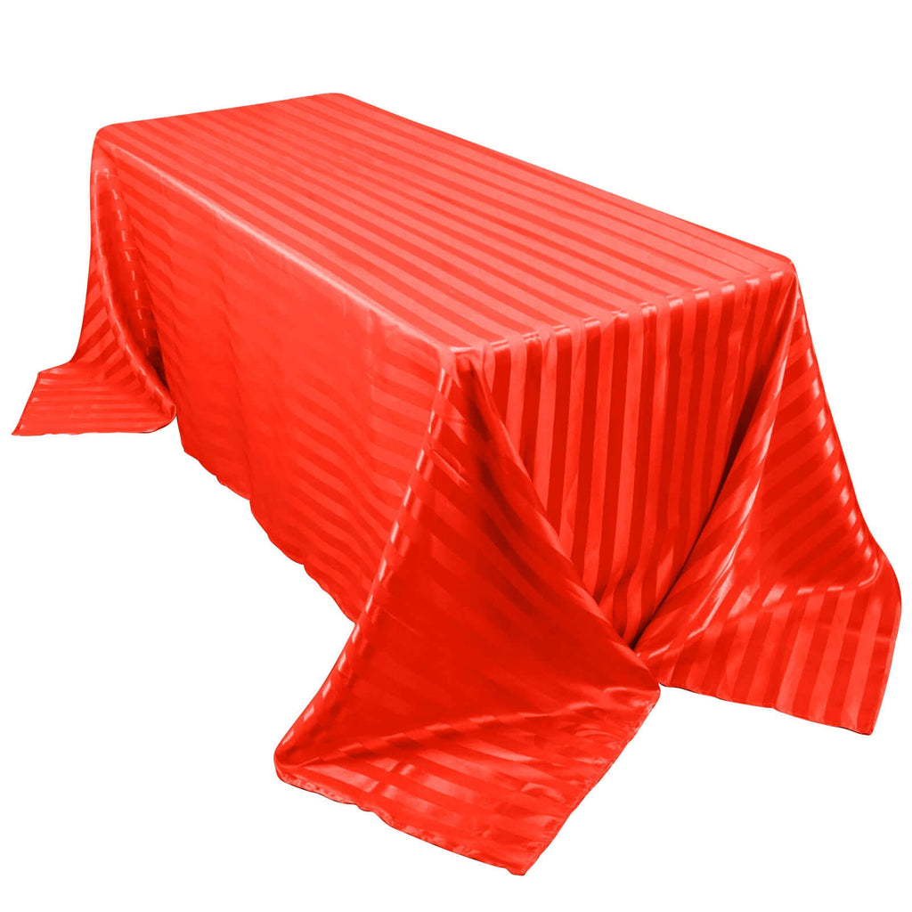 Satin Striped 90"x132" Rectangular Tablecloth Red - Seamless Silky Smooth Table Cover - Bell Racket Store
