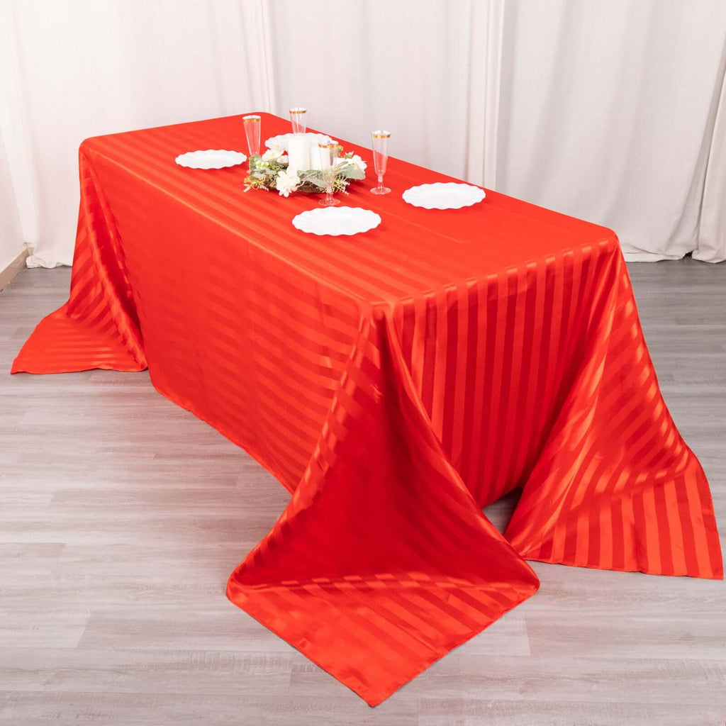 Satin Striped 90"x132" Rectangular Tablecloth Red - Seamless Silky Smooth Table Cover - Bell Racket Store