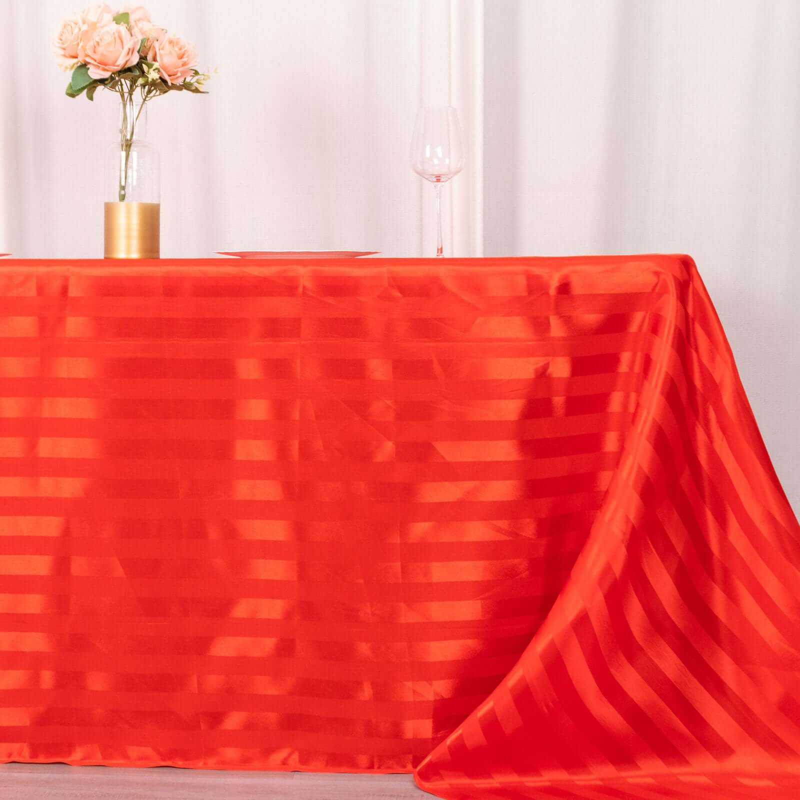 Satin Striped 90"x132" Rectangular Tablecloth Red - Seamless Silky Smooth Table Cover - Bell Racket Store