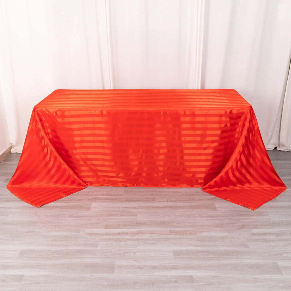 Satin Striped 90"x132" Rectangular Tablecloth Red - Seamless Silky Smooth Table Cover - Bell Racket Store