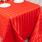 Satin Striped 90"x132" Rectangular Tablecloth Red - Seamless Silky Smooth Table Cover - Bell Racket Store