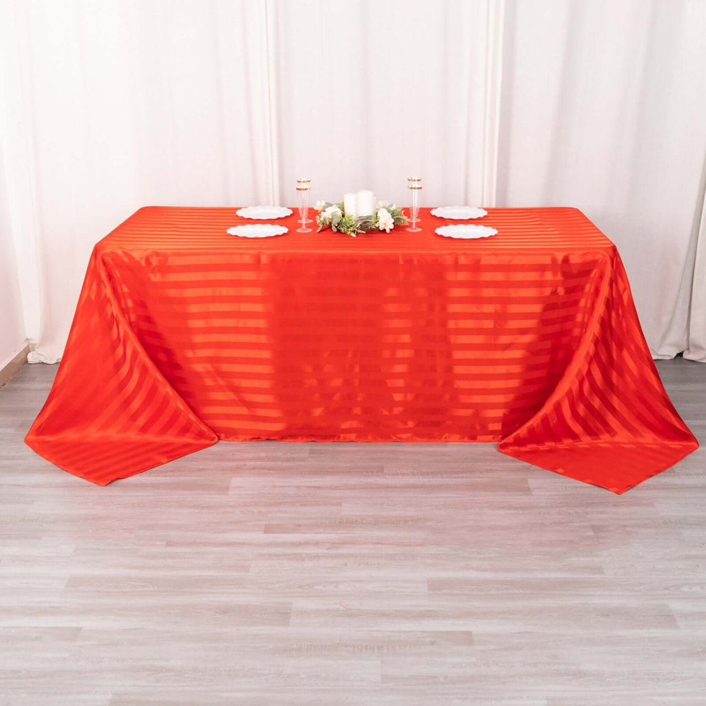 Satin Striped 90"x132" Rectangular Tablecloth Red - Seamless Silky Smooth Table Cover - Bell Racket Store