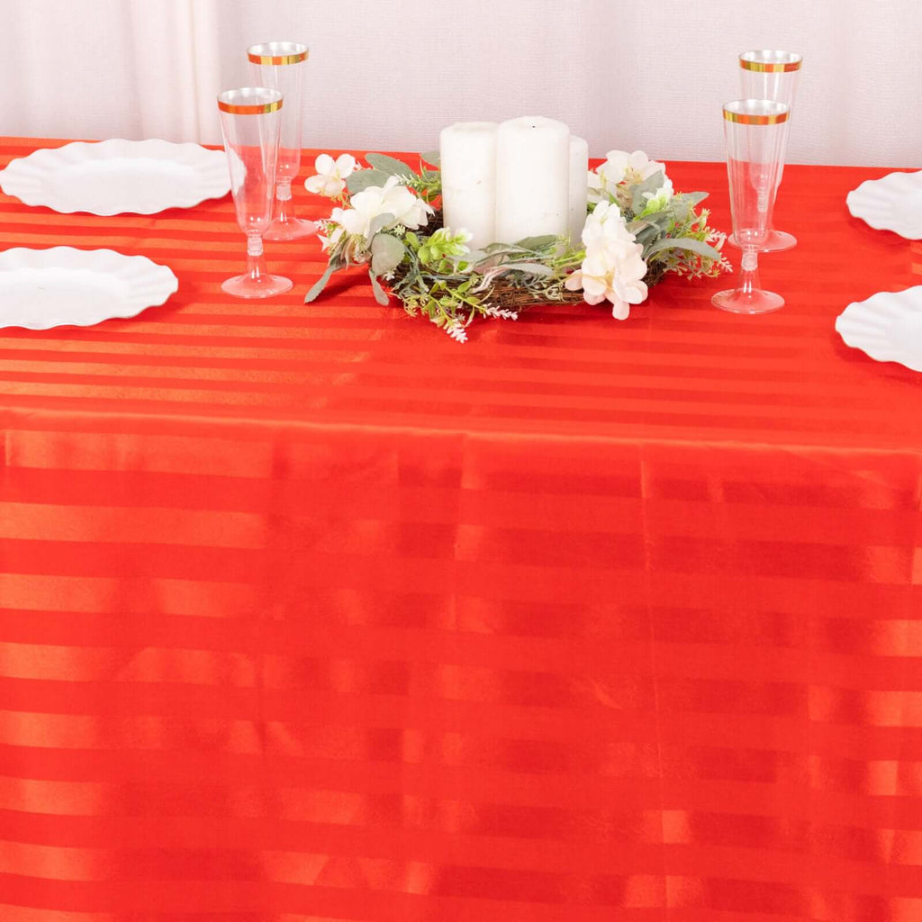 Satin Striped 90"x132" Rectangular Tablecloth Red - Seamless Silky Smooth Table Cover - Bell Racket Store