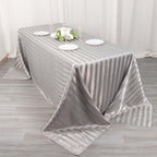 Satin Striped 90"x132" Rectangular Tablecloth Silver - Seamless Silky Smooth Table Cover - Bell Racket Store