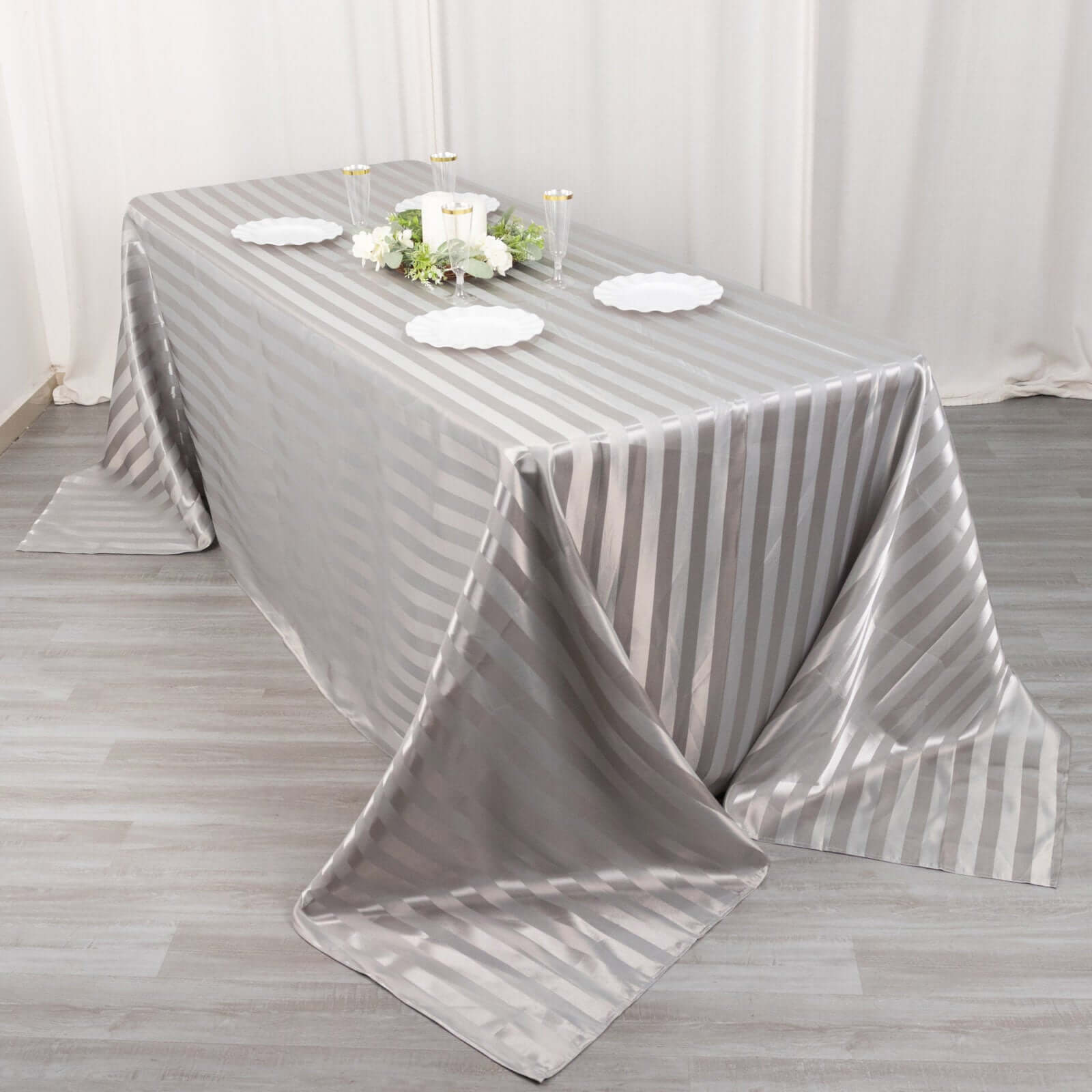 Satin Striped 90"x132" Rectangular Tablecloth Silver - Seamless Silky Smooth Table Cover - Bell Racket Store