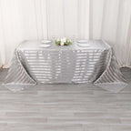Satin Striped 90"x132" Rectangular Tablecloth Silver - Seamless Silky Smooth Table Cover - Bell Racket Store