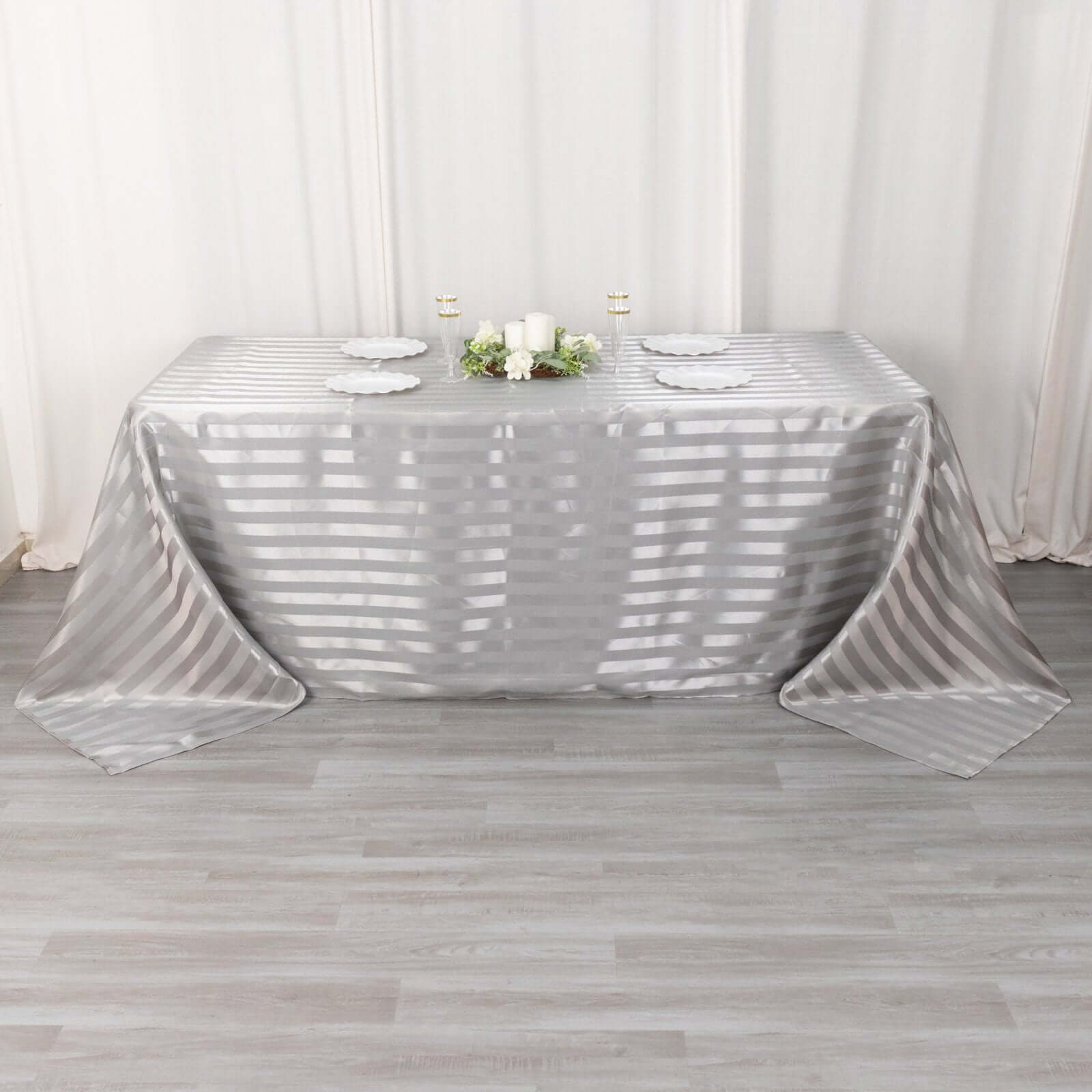 Satin Striped 90"x132" Rectangular Tablecloth Silver - Seamless Silky Smooth Table Cover - Bell Racket Store