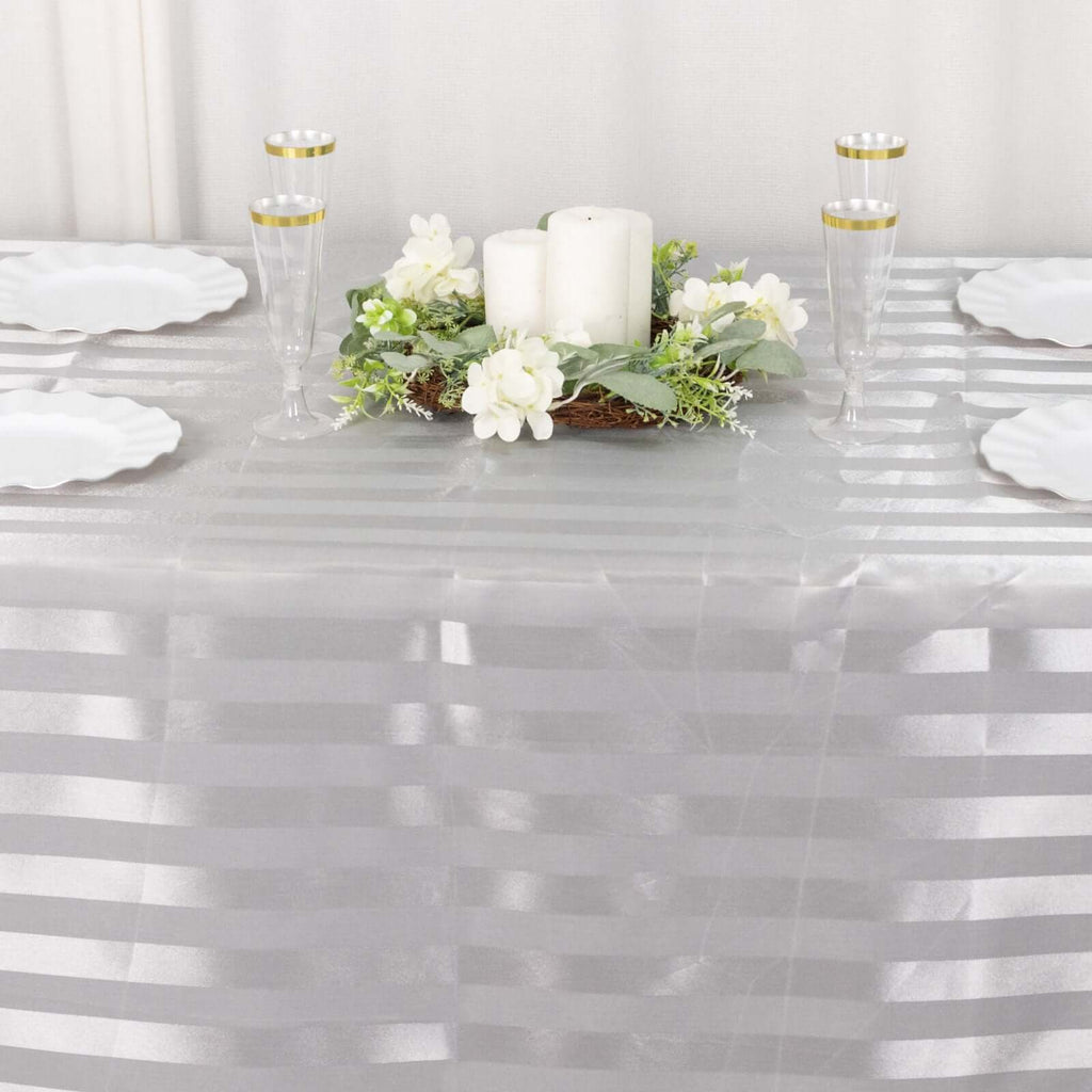 Satin Striped 90"x132" Rectangular Tablecloth Silver - Seamless Silky Smooth Table Cover - Bell Racket Store