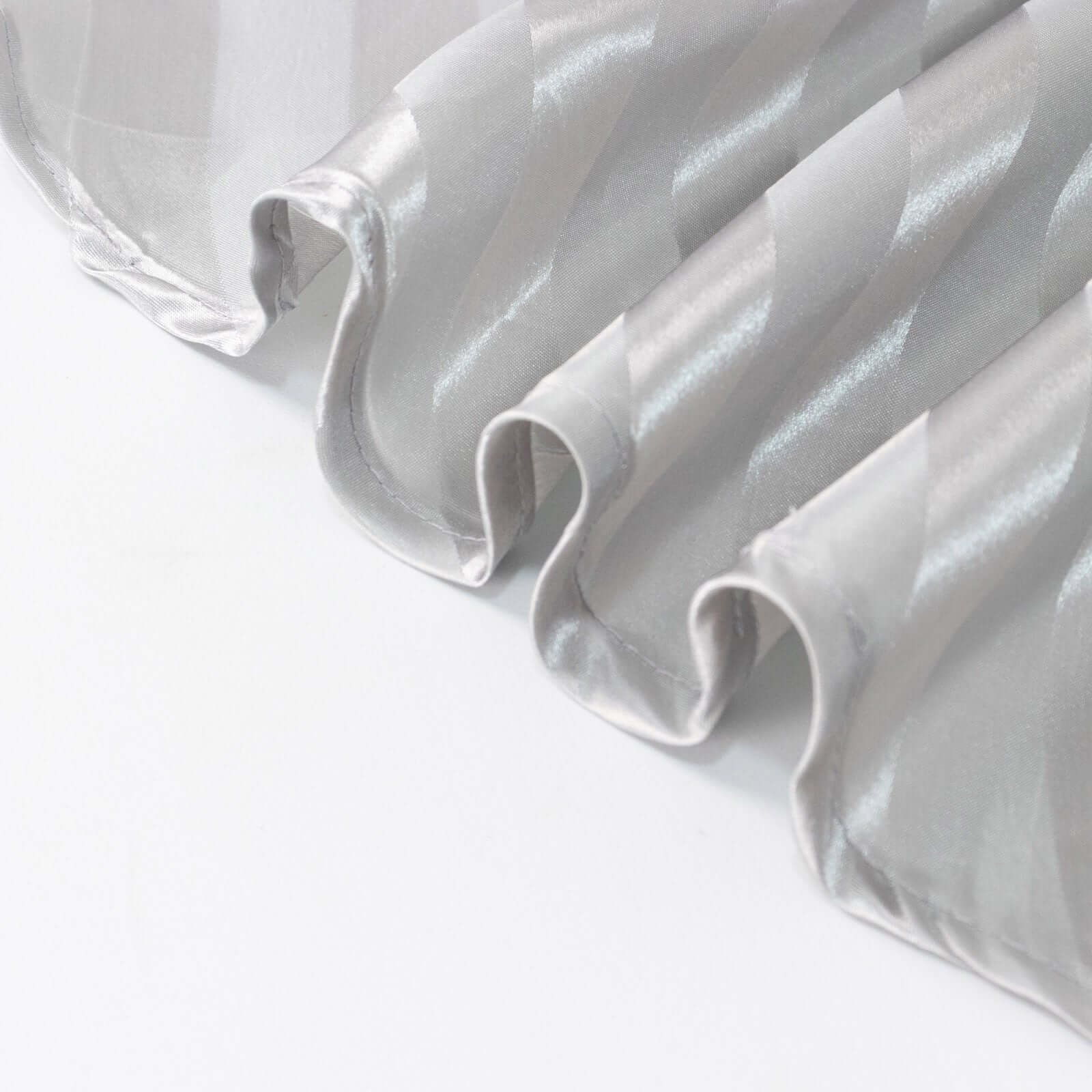 Satin Striped 90"x132" Rectangular Tablecloth Silver - Seamless Silky Smooth Table Cover - Bell Racket Store