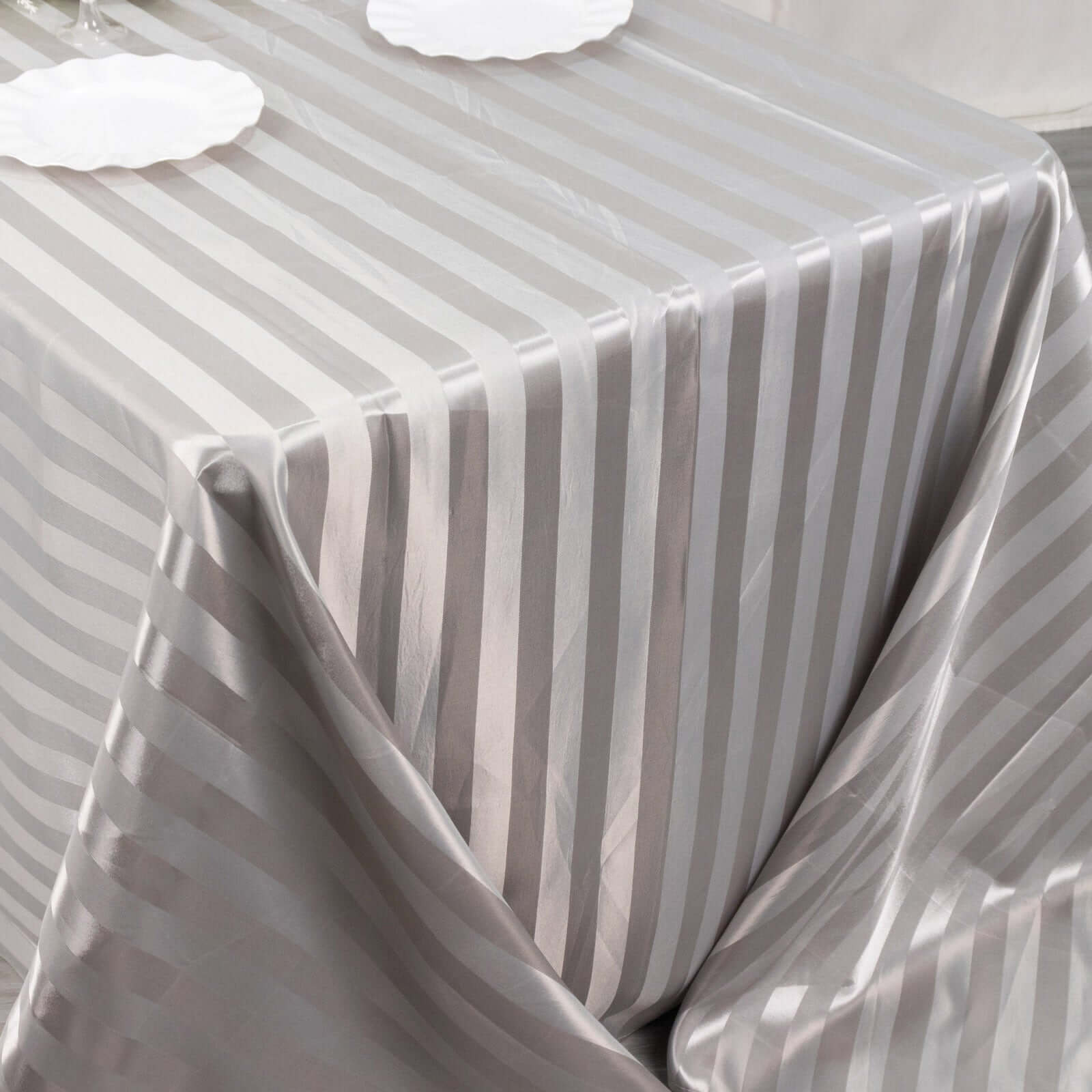 Satin Striped 90"x132" Rectangular Tablecloth Silver - Seamless Silky Smooth Table Cover - Bell Racket Store