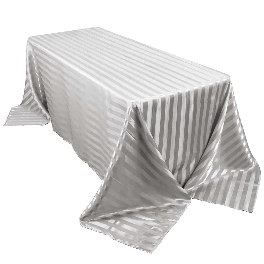 Satin Striped 90"x132" Rectangular Tablecloth Silver - Seamless Silky Smooth Table Cover - Bell Racket Store