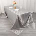 Satin Striped 90"x132" Rectangular Tablecloth Silver - Seamless Silky Smooth Table Cover - Bell Racket Store