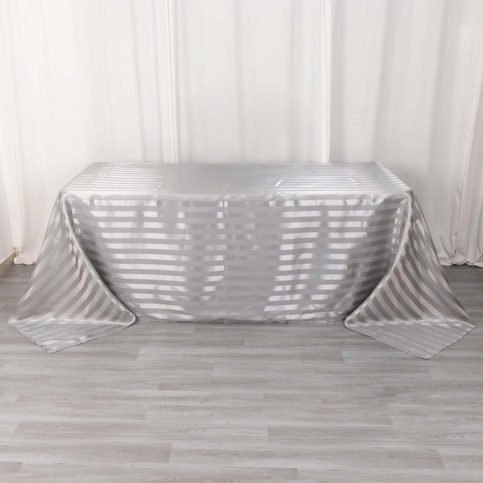 Satin Striped 90"x132" Rectangular Tablecloth Silver - Seamless Silky Smooth Table Cover - Bell Racket Store
