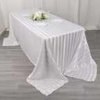 Satin Striped 90"x132" Rectangular Tablecloth White - Seamless Silky Smooth Wedding Decor - Bell Racket Store