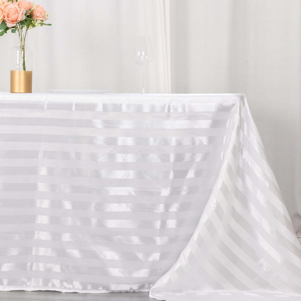 Satin Striped 90"x132" Rectangular Tablecloth White - Seamless Silky Smooth Wedding Decor - Bell Racket Store