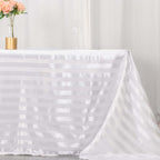 Satin Striped 90"x132" Rectangular Tablecloth White - Seamless Silky Smooth Wedding Decor - Bell Racket Store