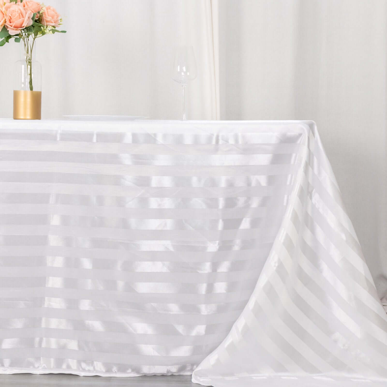 Satin Striped 90"x132" Rectangular Tablecloth White - Seamless Silky Smooth Wedding Decor - Bell Racket Store
