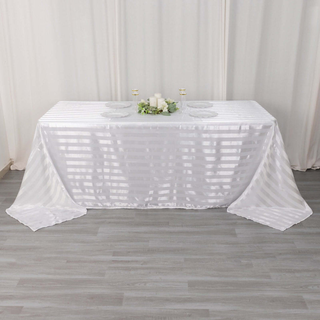 Satin Striped 90"x132" Rectangular Tablecloth White - Seamless Silky Smooth Wedding Decor - Bell Racket Store