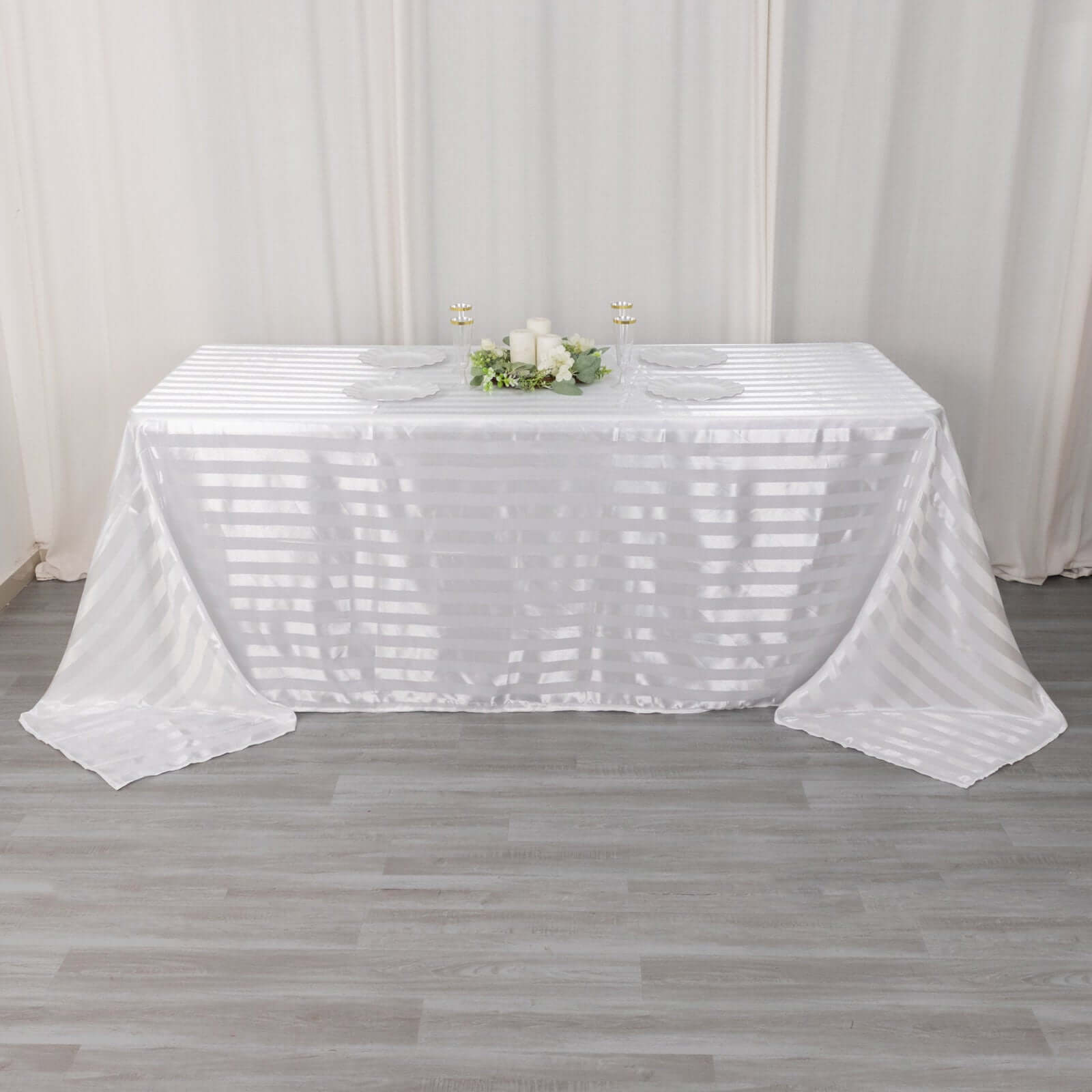 Satin Striped 90"x132" Rectangular Tablecloth White - Seamless Silky Smooth Wedding Decor - Bell Racket Store