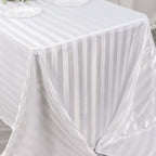 Satin Striped 90"x132" Rectangular Tablecloth White - Seamless Silky Smooth Wedding Decor - Bell Racket Store