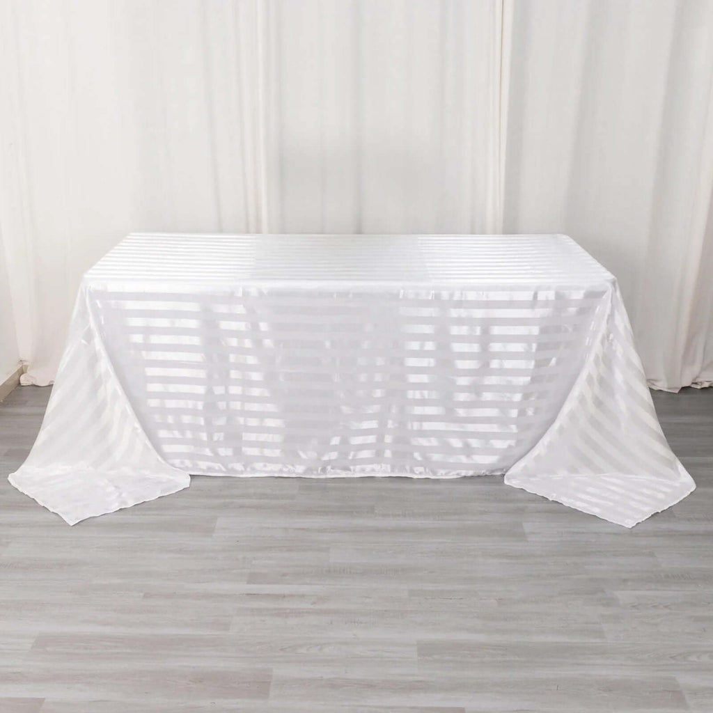 Satin Striped 90"x132" Rectangular Tablecloth White - Seamless Silky Smooth Wedding Decor - Bell Racket Store