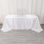 Satin Striped 90"x132" Rectangular Tablecloth White - Seamless Silky Smooth Wedding Decor - Bell Racket Store