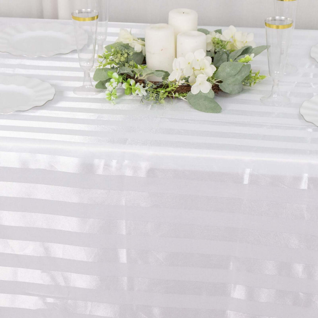 Satin Striped 90"x132" Rectangular Tablecloth White - Seamless Silky Smooth Wedding Decor - Bell Racket Store