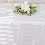 Satin Striped 90"x132" Rectangular Tablecloth White - Seamless Silky Smooth Wedding Decor - Bell Racket Store