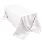Satin Striped 90"x132" Rectangular Tablecloth White - Seamless Silky Smooth Wedding Decor - Bell Racket Store