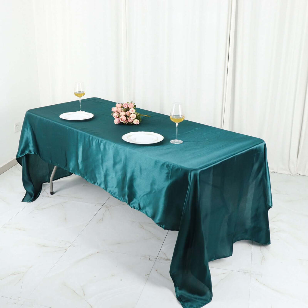 Satin Rectangular 60"x126" Tablecloth Peacock Teal - Smooth and Lustrous Table Cover