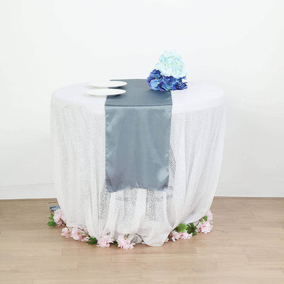Satin 12"x108" Table Runner Dusty Blue - Stylish Table Linen