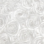 Satin 120" Round Tablecloth White - Grandiose 3D Rosette Design with Seamless Finish for Luxe Events